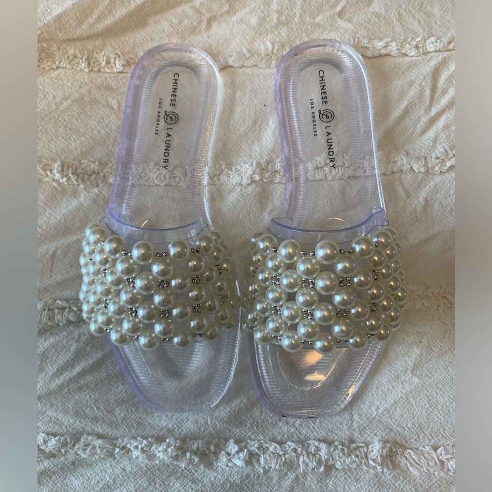 Chinese Laundry Pearl-Embellished Clear Slide Sandals - White Pearls